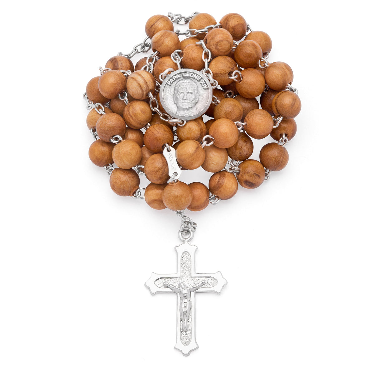 Sterling Silver Pope Leo XIV Olive Wood Rosary