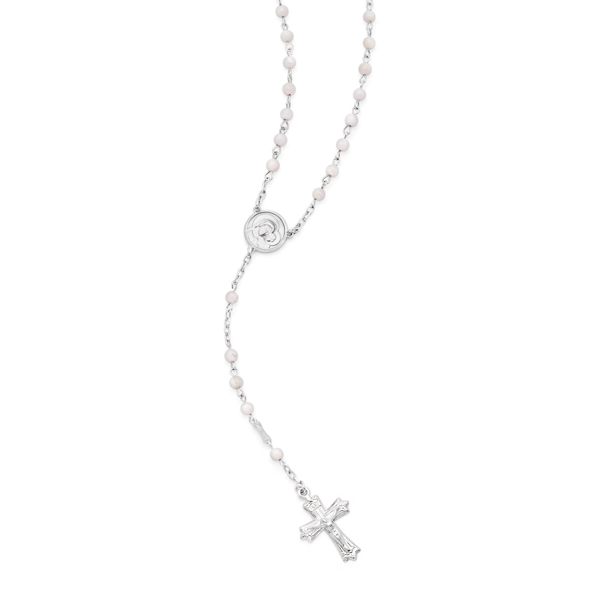 Sterling Silver Pope Leo XIV Rosary with Small Mother-of-Pearl Beads