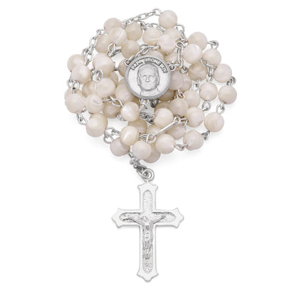 Sterling Silver Pope Leo XIV Rosary with Mother-of-Pearl Beads
