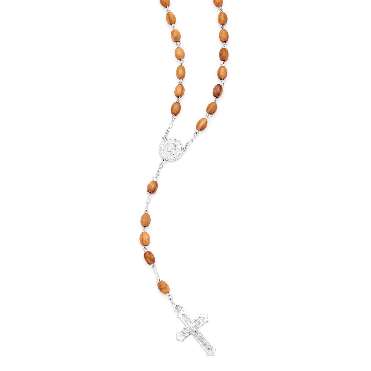 Sterling Silver Pope Leo XIV Rosary with Oval Olive Wood Beads
