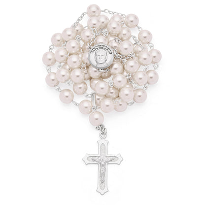 Sterling Silver Pope Leo XIV Rosary with Pearl Beads
