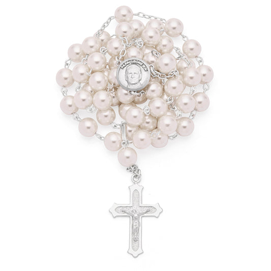 Sterling Silver Pope Leo XIV Rosary with Pearl Beads