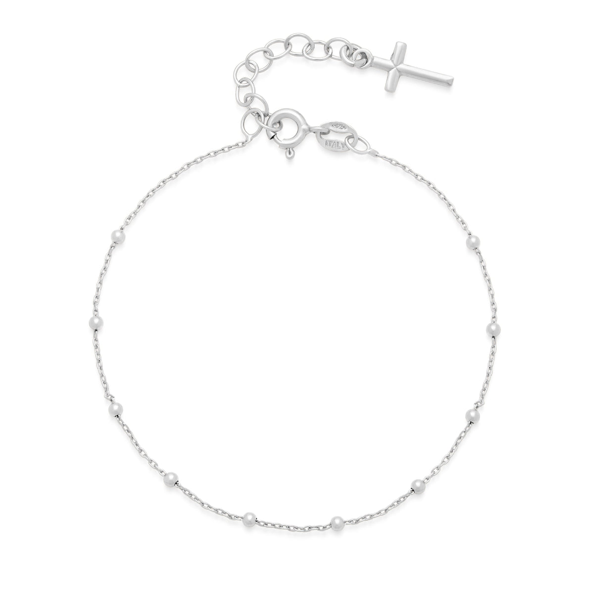 Sterling Silver Rosary Bracelet with Final Cross Pendant