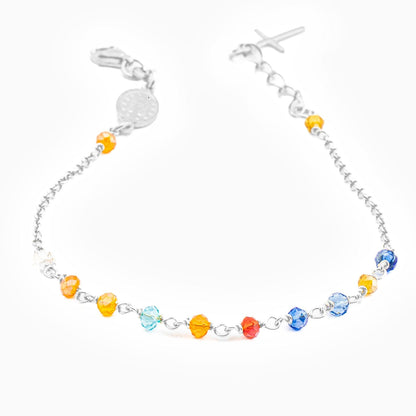 STERLING SILVER ROSARY BRACELET WITH MIRACULOUS MEDAL AND CROSS FACETED BEADS