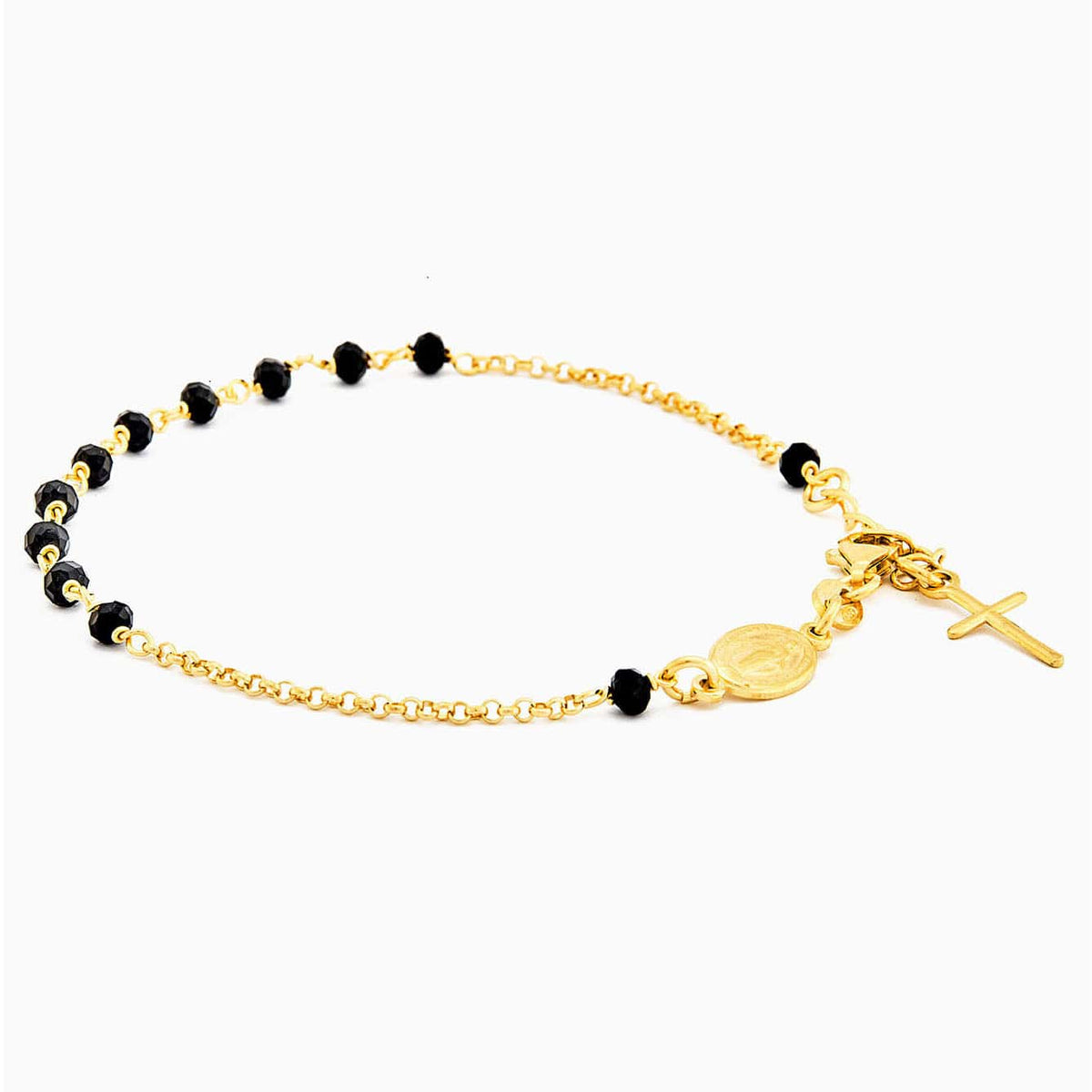 STERLING SILVER ROSARY BRACELET WITH MIRACULOUS MEDAL AND CROSS FACETED BEADS