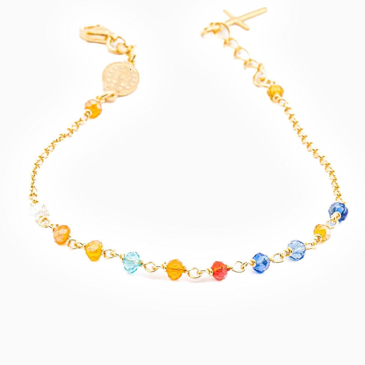 STERLING SILVER ROSARY BRACELET WITH MIRACULOUS MEDAL AND CROSS FACETED BEADS