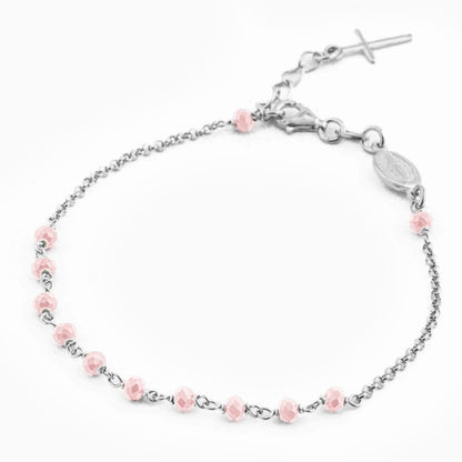 STERLING SILVER ROSARY BRACELET WITH MIRACULOUS MEDAL AND CROSS FACETED BEADS