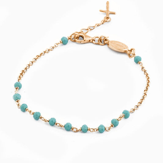 STERLING SILVER ROSARY BRACELET WITH MIRACULOUS MEDAL AND CROSS FACETED BEADS