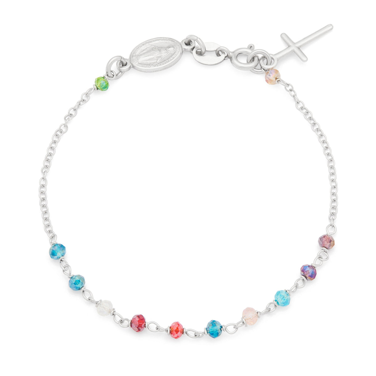 Sterling Silver Rosary Bracelet with Multicolored Beads and the Miraculous Medal