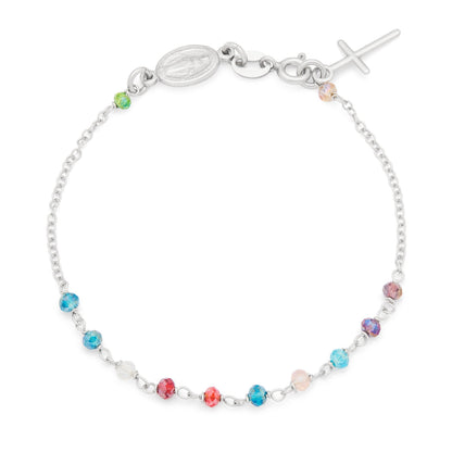 Sterling Silver Rosary Bracelet with Multicolored Beads and the Miraculous Medal
