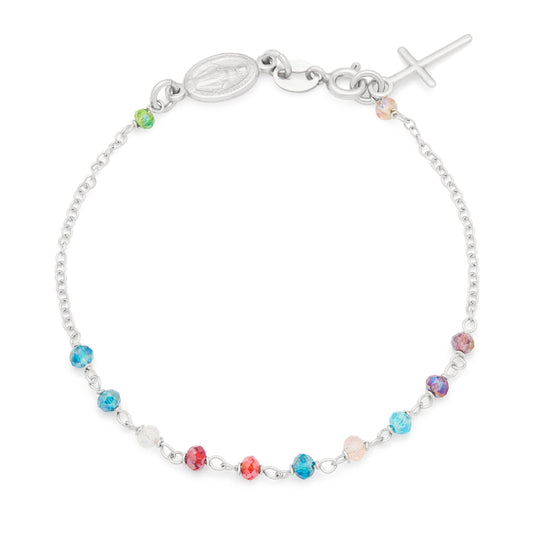Sterling Silver Rosary Bracelet with Multicolored Beads and the Miraculous Medal