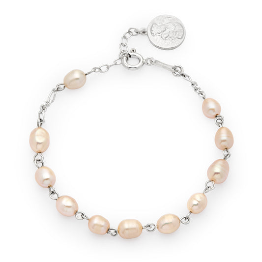 Sterling Silver Rosary Bracelet with Pink Freshwater Pearl Beads