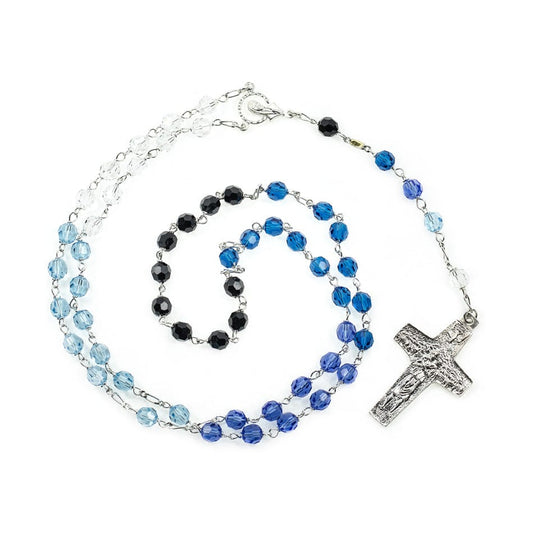 Sterling Silver Rosary in Blue Shades Crystal Beads