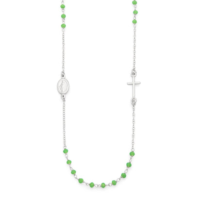 Sterling Silver Rosary Necklace with Green Beads