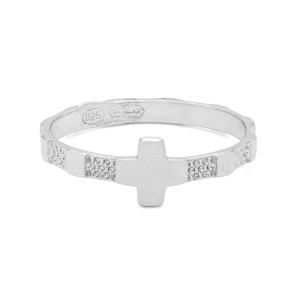 Sterling Silver Rosary Ring with Flat Cross And Beads