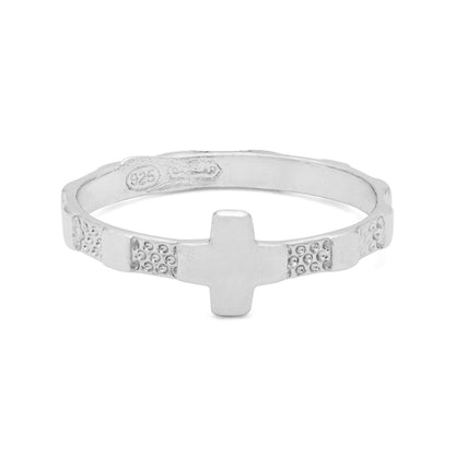 Sterling Silver Rosary Ring with Flat Cross And Beads