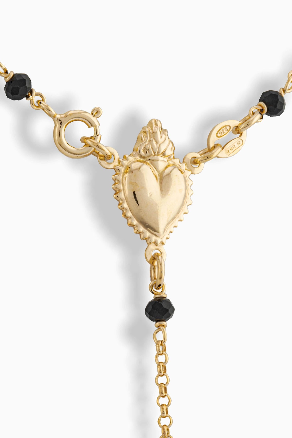 STERLING SILVER ROSARY SACRED HEART 3MM BLACK BEADS
