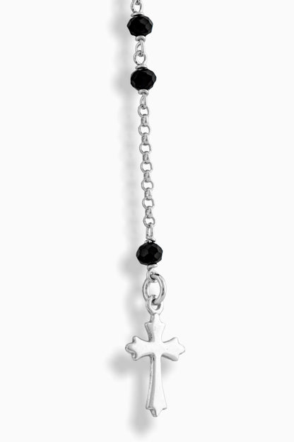 STERLING SILVER ROSARY SACRED HEART 3MM BLACK BEADS