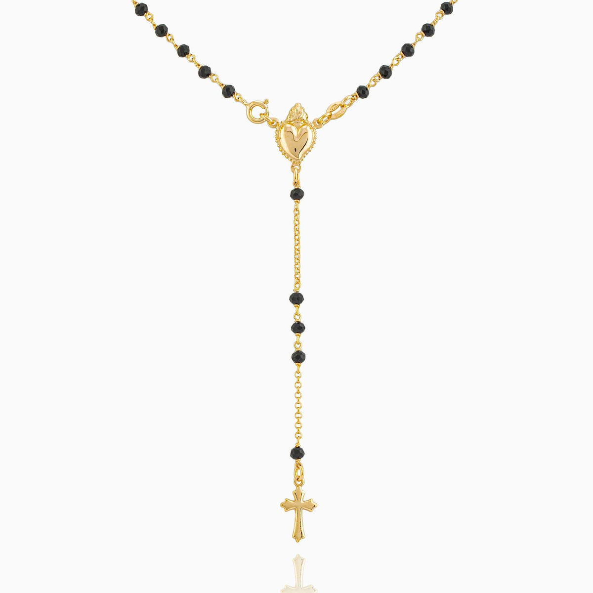 STERLING SILVER ROSARY SACRED HEART 3MM BLACK BEADS