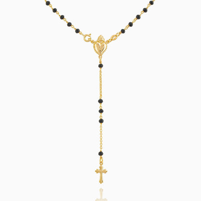 STERLING SILVER ROSARY SACRED HEART 3MM BLACK BEADS