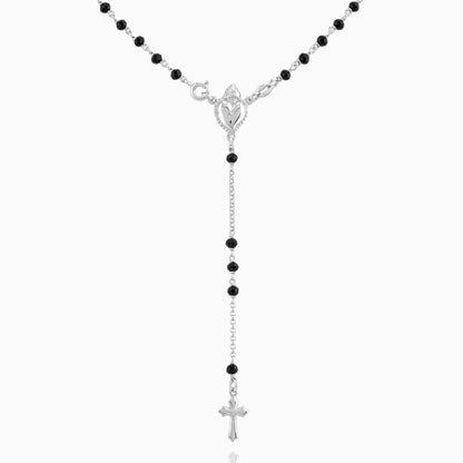 STERLING SILVER ROSARY SACRED HEART 3MM BLACK BEADS