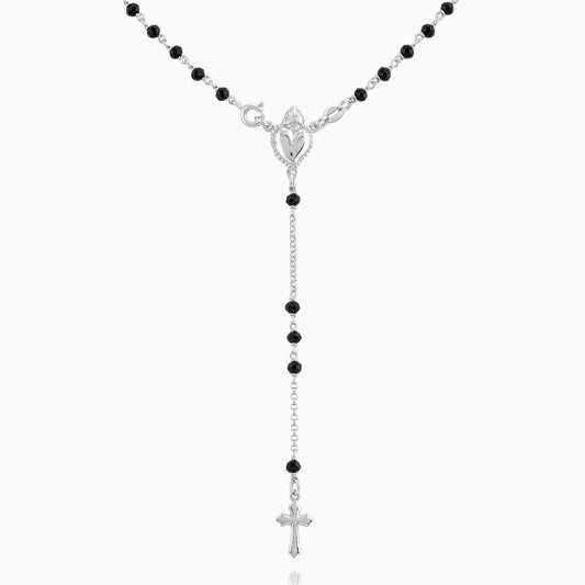 STERLING SILVER ROSARY SACRED HEART 3MM BLACK BEADS