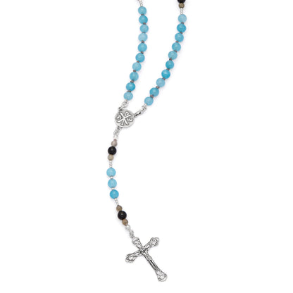 Sterling Silver Rosary with Angelite, Mother-of-pearl and Labradorite Beads