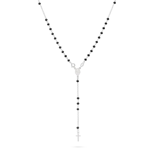 Sterling Silver Rosary with Black Beads