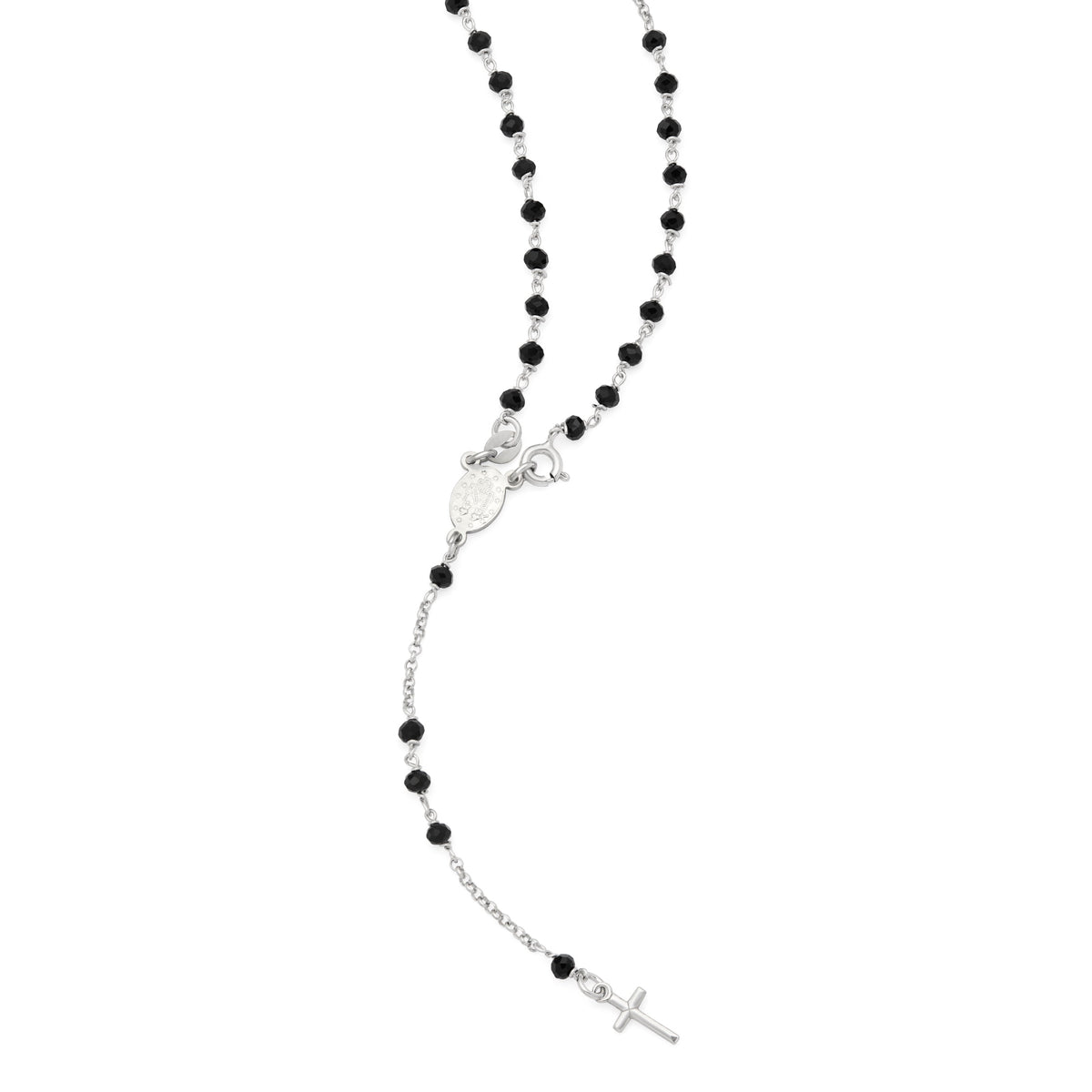 Sterling Silver Rosary with Black Beads