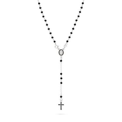 Sterling Silver Rosary with Black Beads and Black Cubic Zirconia