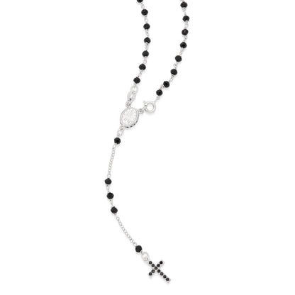 Sterling Silver Rosary with Black Beads and Black Cubic Zirconia