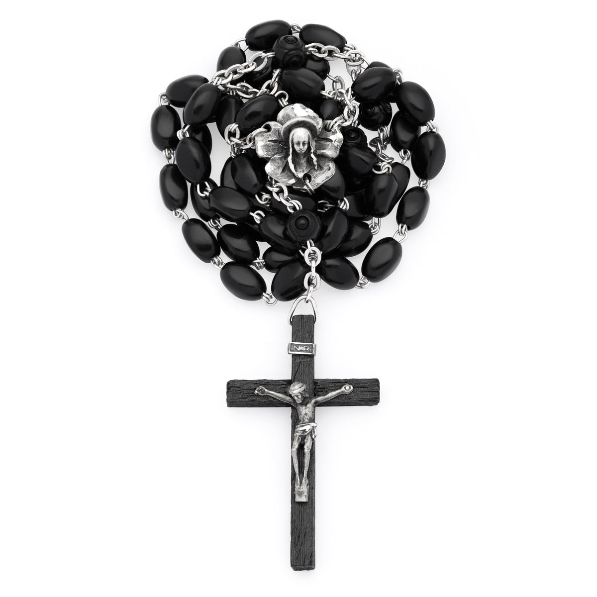 Sterling Silver Rosary with Black Coconut Wood Beads