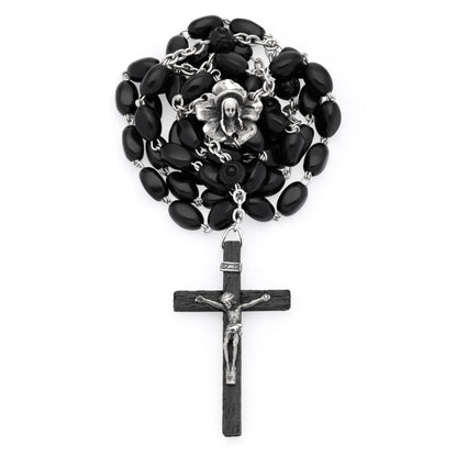 Sterling Silver Rosary with Black Coconut Wood Beads