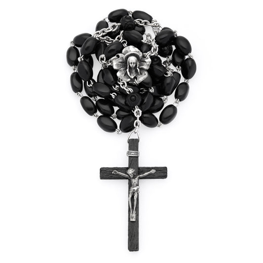 Sterling Silver Rosary with Black Coconut Wood Beads