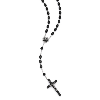 Sterling Silver Rosary with Black Coconut Wood Beads