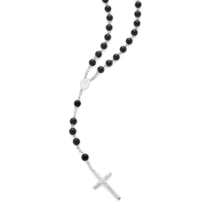 Sterling Silver Rosary with Black Onyx Beads
