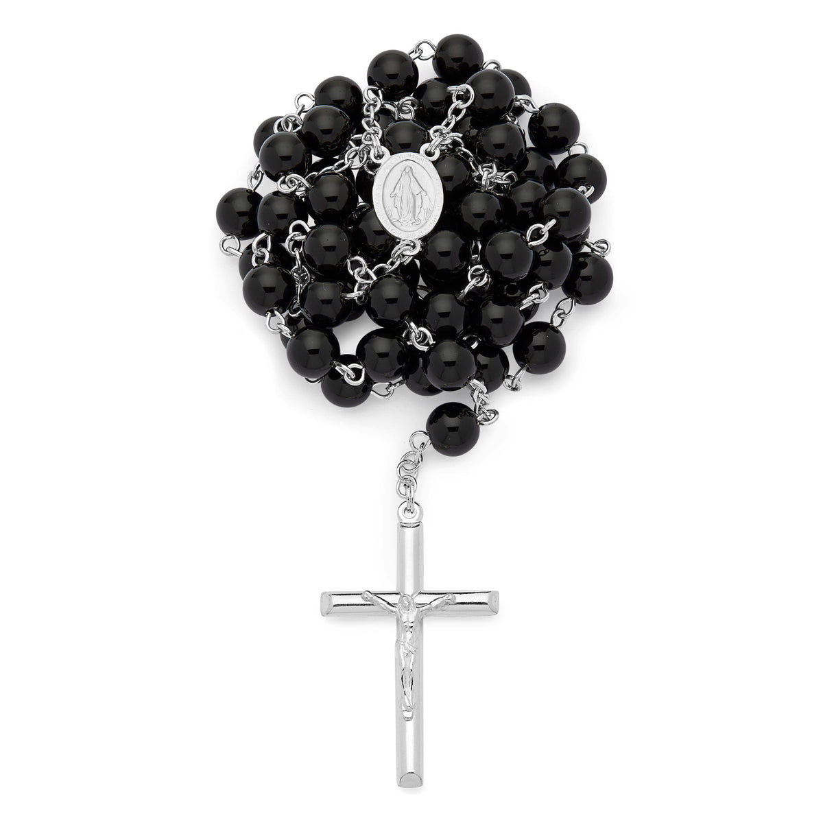Sterling Silver Rosary with Black Onyx Beads