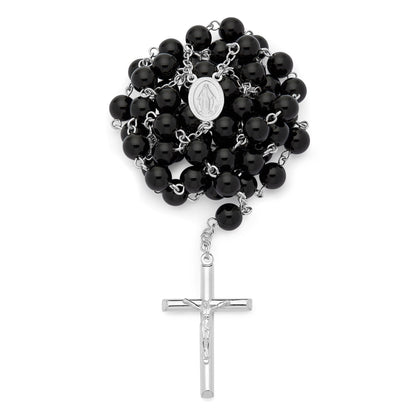 Sterling Silver Rosary with Black Onyx Beads