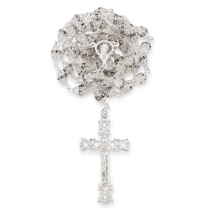 Sterling Silver Rosary with Faceted Clear Crystal Beads and Rhinestone Spacers
