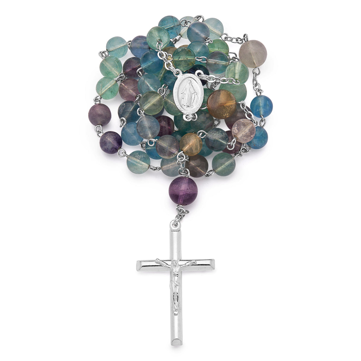 Sterling Silver Rosary with Fluorite Beads