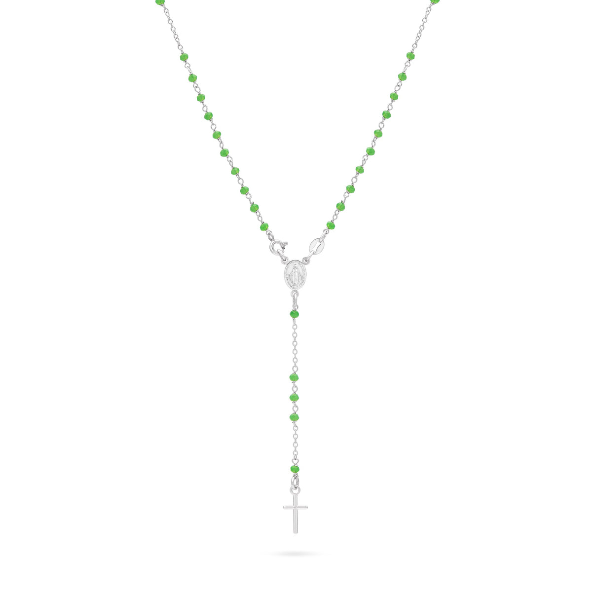 Sterling Silver Rosary with Green Beads