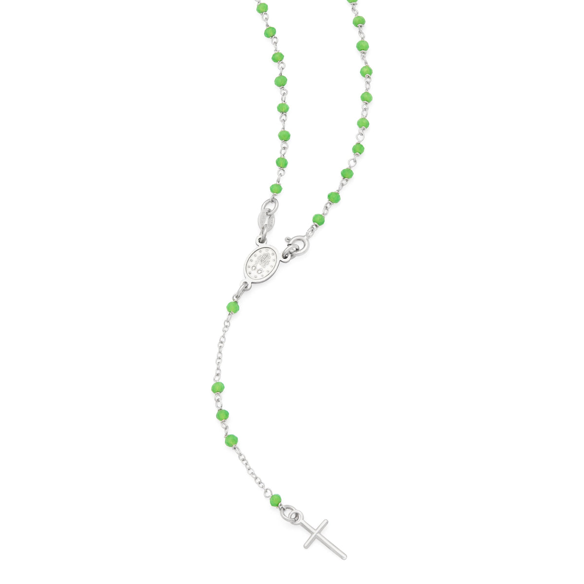 Sterling Silver Rosary with Green Beads