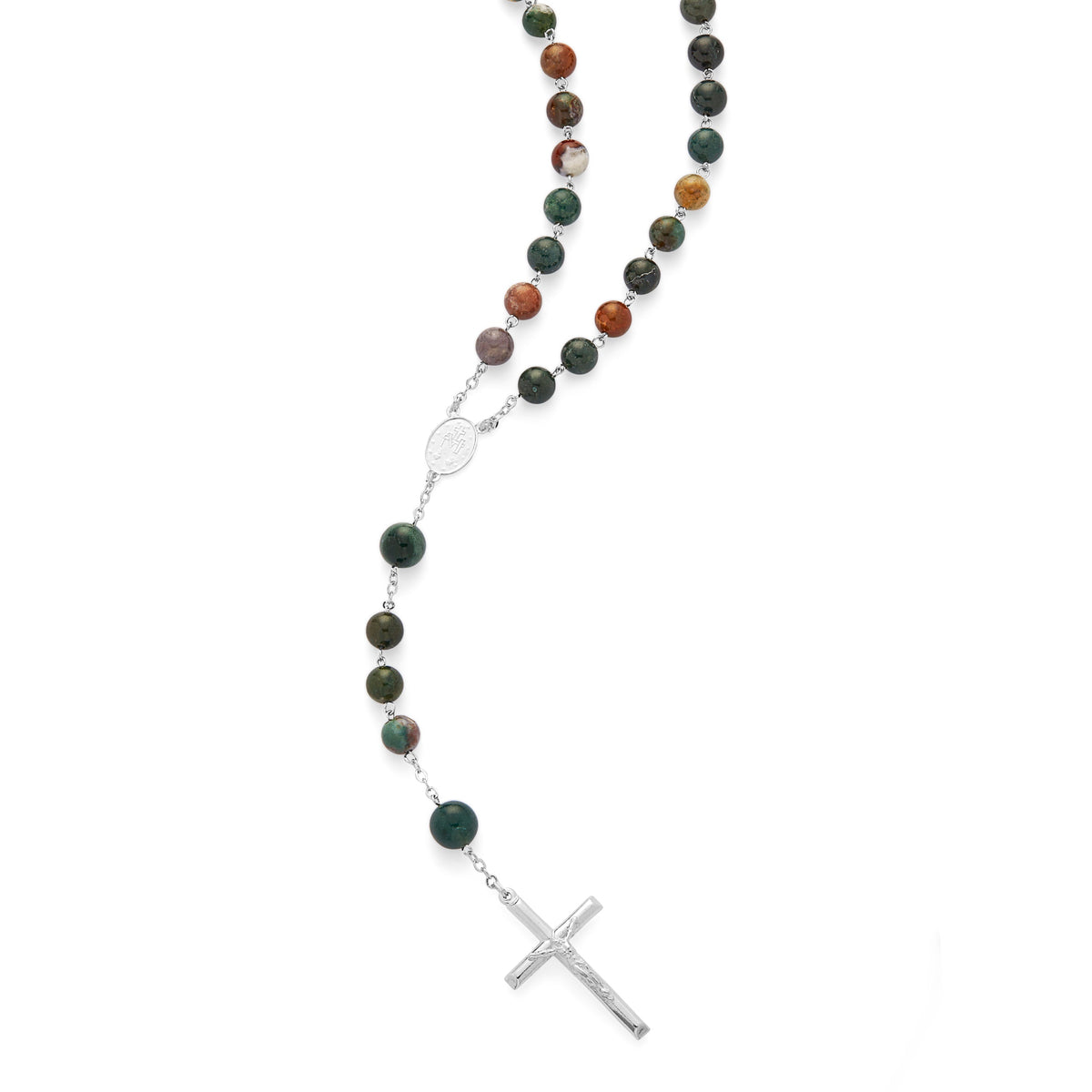 Sterling Silver Rosary with Indian Agate Beads