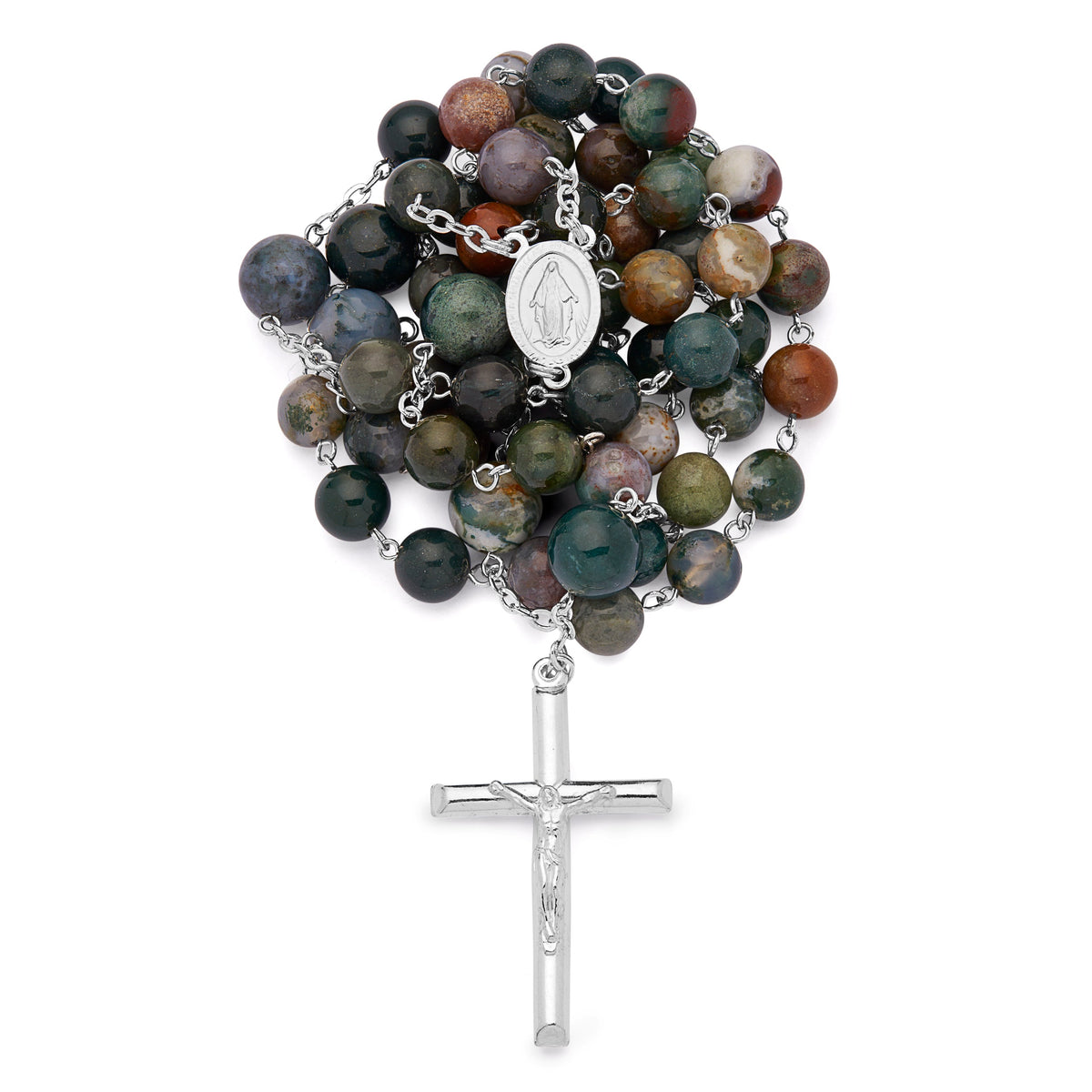 Sterling Silver Rosary with Indian Agate Beads