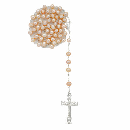 Sterling Silver Rosary with Lake Pearl Beads