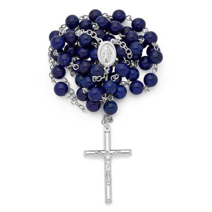Sterling Silver Rosary with Lapis Lazuli Beads