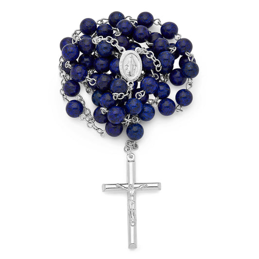 Sterling Silver Rosary with Lapis Lazuli Beads