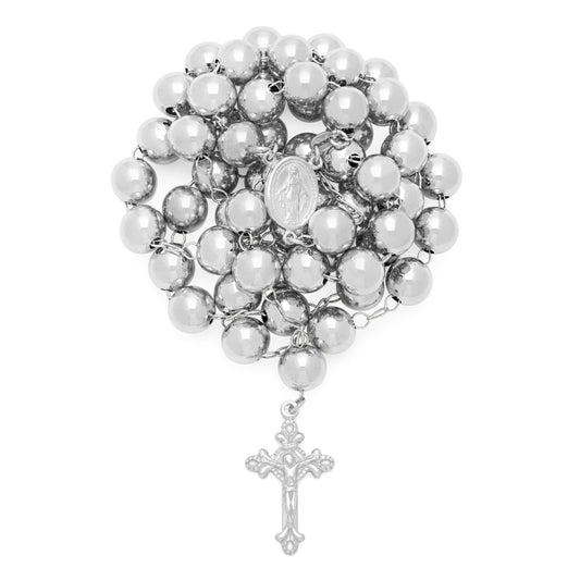 Sterling Silver Rosary with Large Beads