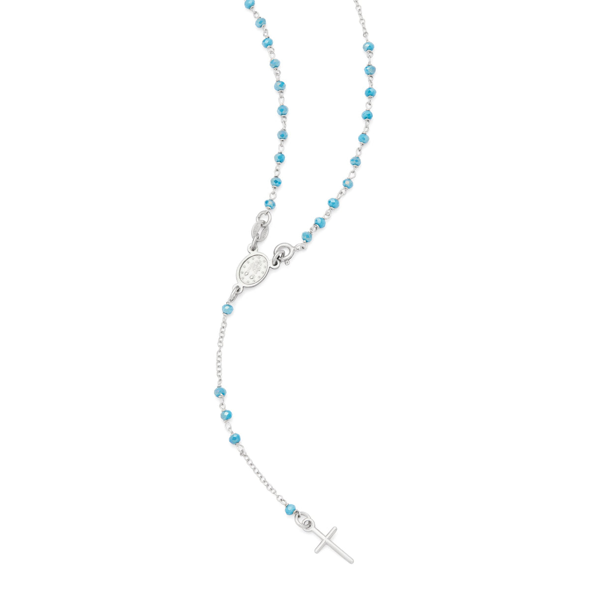 Sterling Silver Rosary with Light Blue Beads