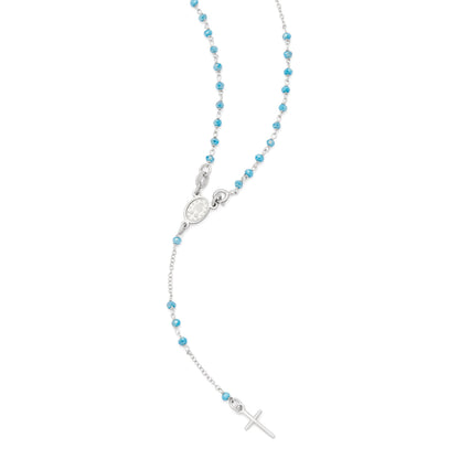 Sterling Silver Rosary with Light Blue Beads